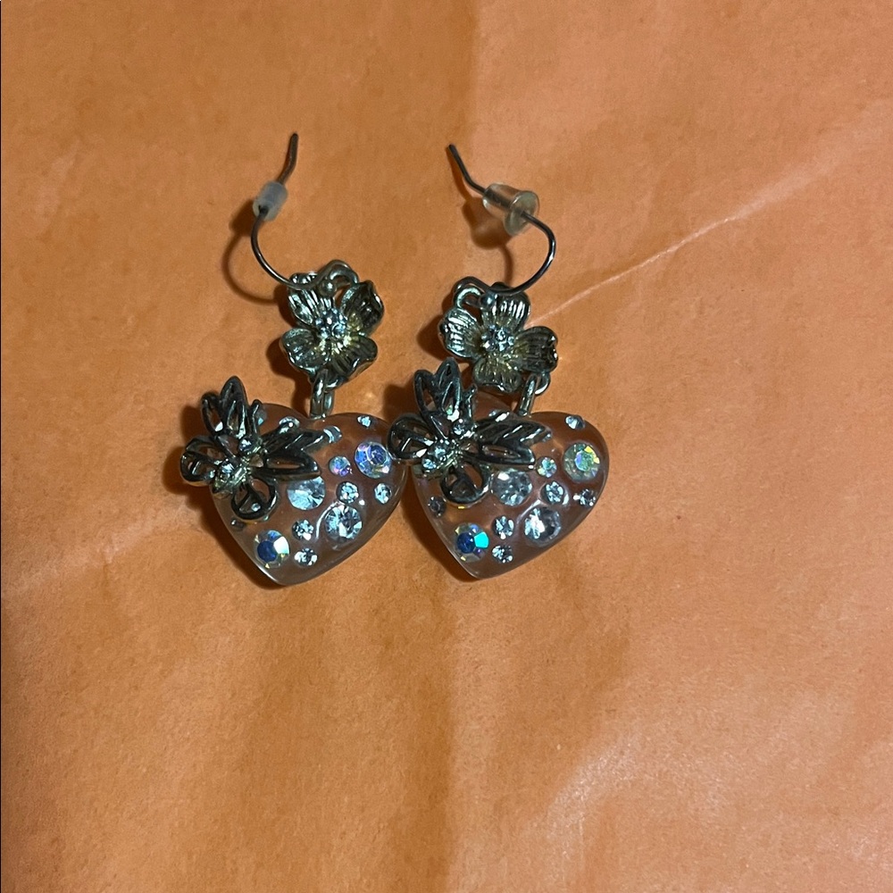 Floral Heart Crystal Earrings